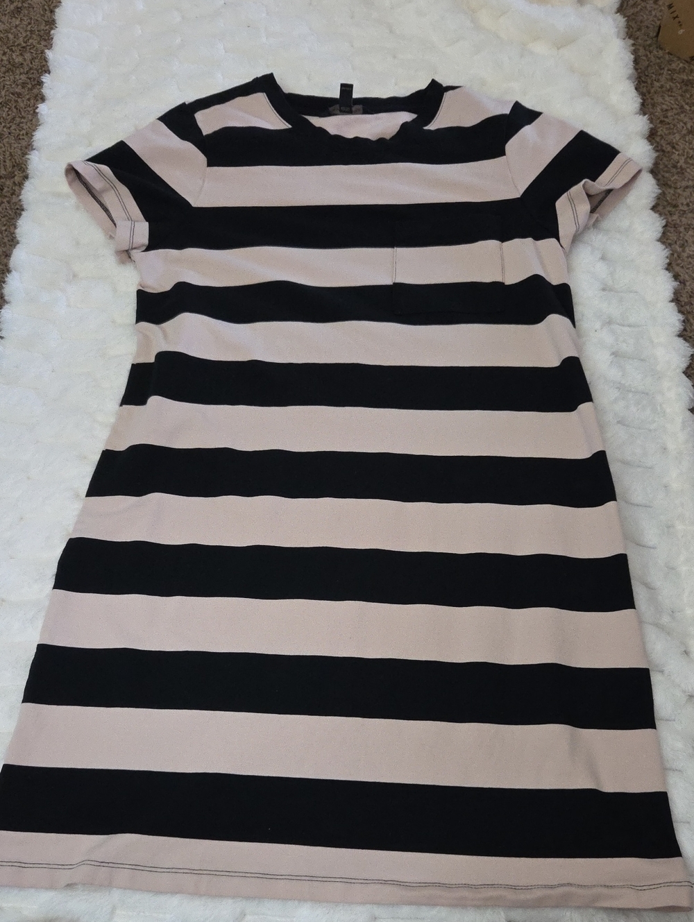 Banana Republic Black and Blush Striped Short Sleeve Shift Dress